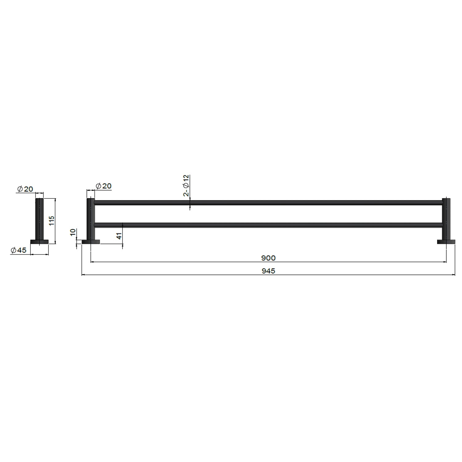 Meir Round Double Towel Rail 900mm - Champagne