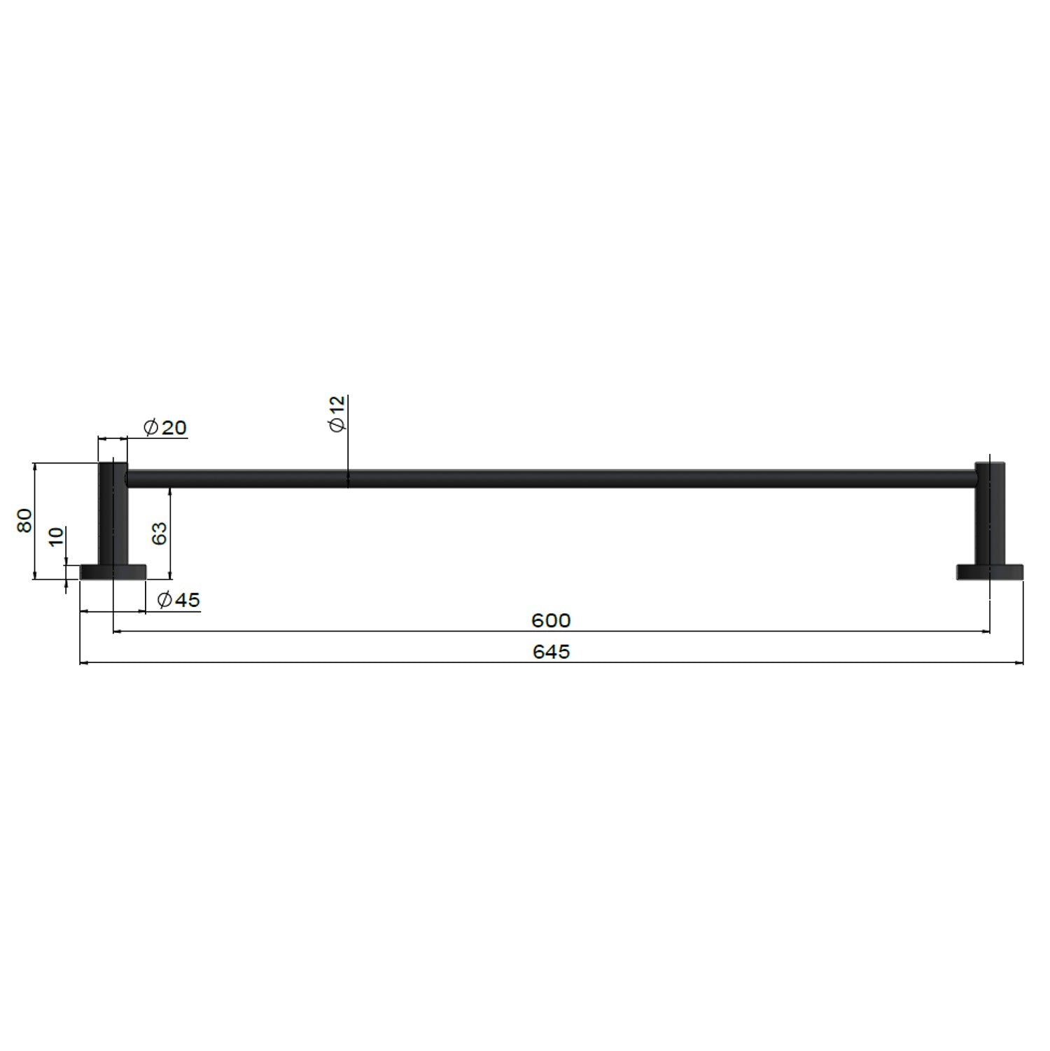 Meir Round Single Towel Rail 600mm - PVD Brushed Nickel