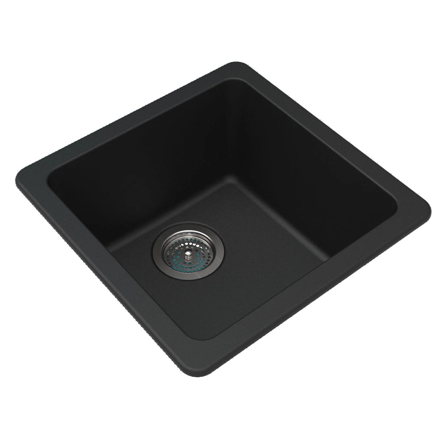 Black Granite Quartz Stone Kitchen/laundry Sink Single Bowl Top/under Mount 422*422*203mm