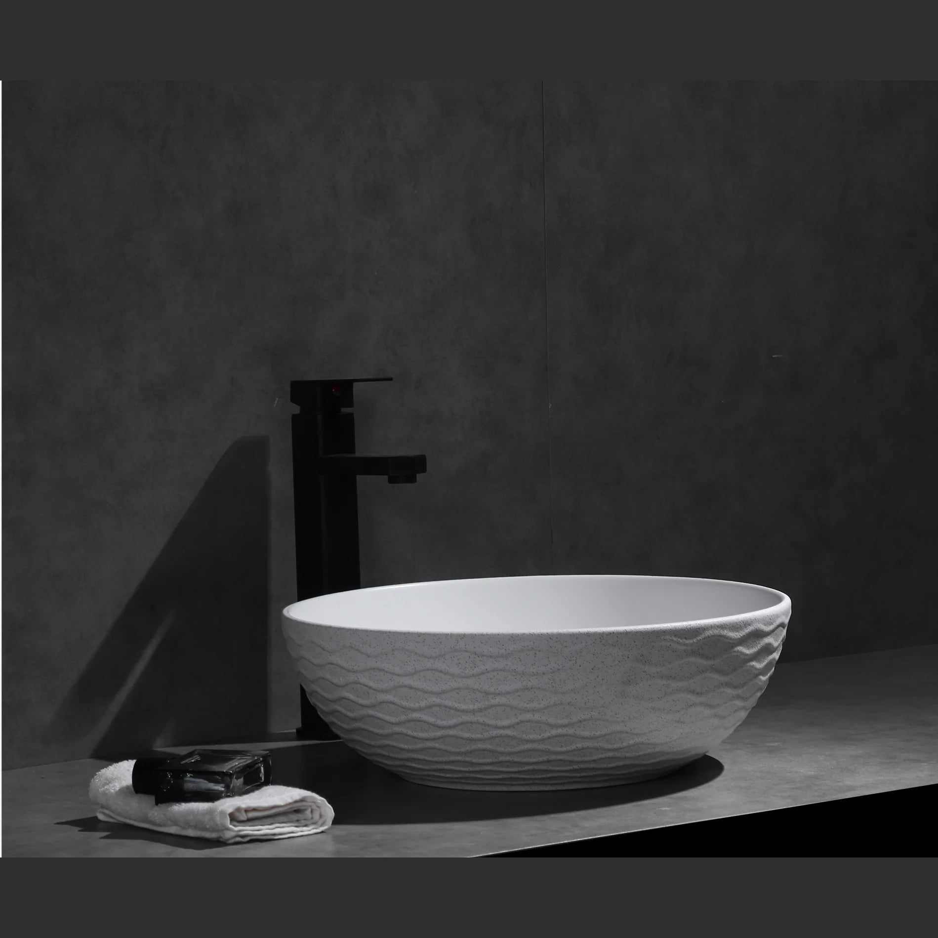 Claya above-counter ceramic basin - Polar-40-Wavy Textured White