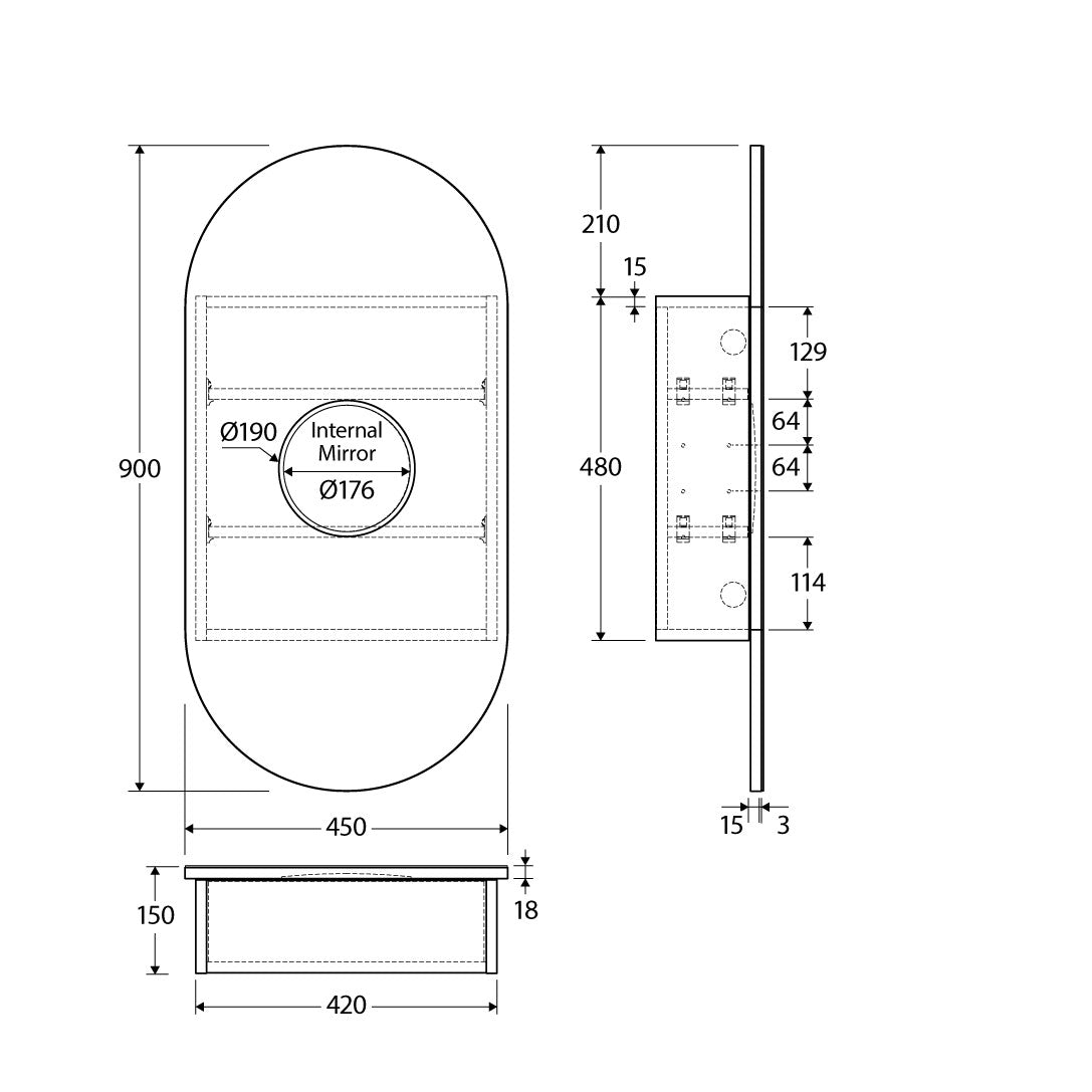 Fienza Pill Mirror Cabinet, 450 x 900mm