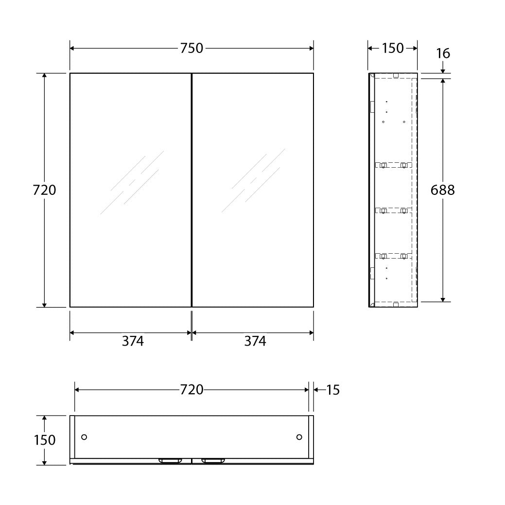 Fienza Pencil Edge 750 Mirror Cabinet