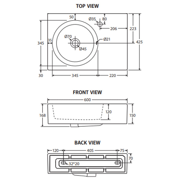 Fienza Reba Left Bowl Wall Basin