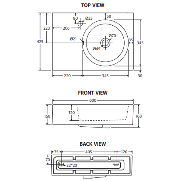 Fienza Reba Right Bowl Wall Basin