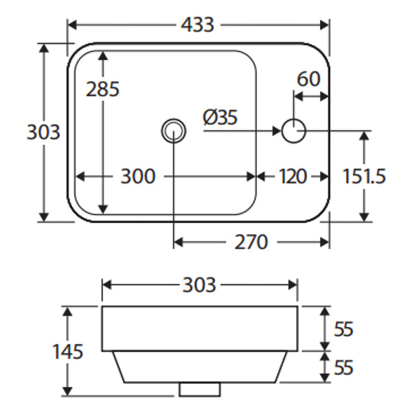 Fienza Petra Mini Semi-Inset Basin