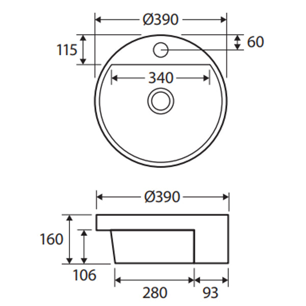 Fienza Reba Semi-Recessed Basin With Tap Hole