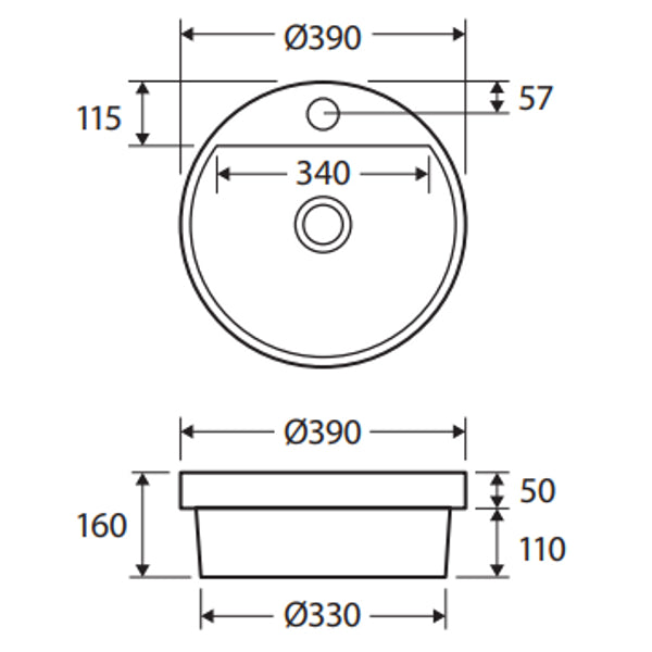 Fienza Reba Semi-Inset Basin With Tap Hole