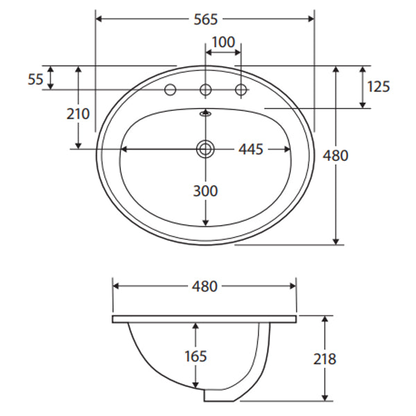 Fienza Lacy Fully-Inset Basin, 1 Tap Hole