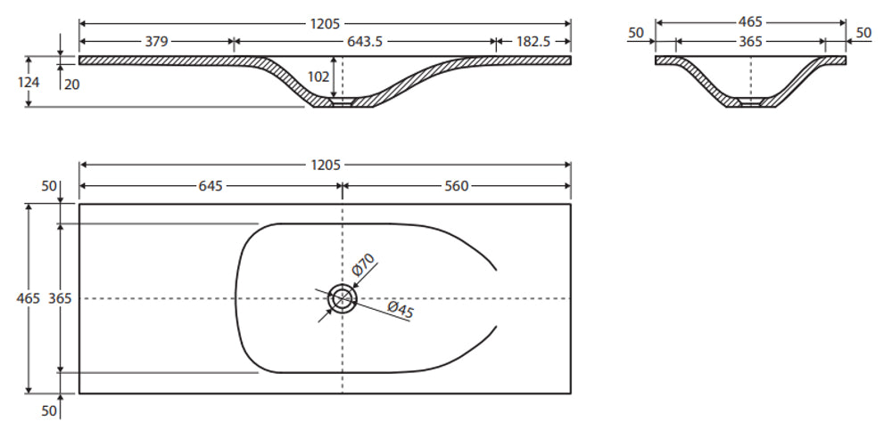 Fienza Satori Full Depth Concrete Basin-Top 1200