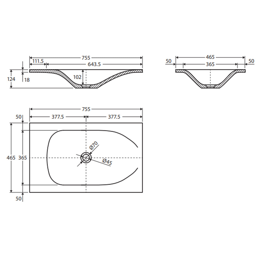 Fienza Satori Full Depth Concrete Basin-Top 750