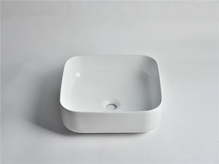 SQ-385 Square Above Counter Ceramic Basin – Gloss White