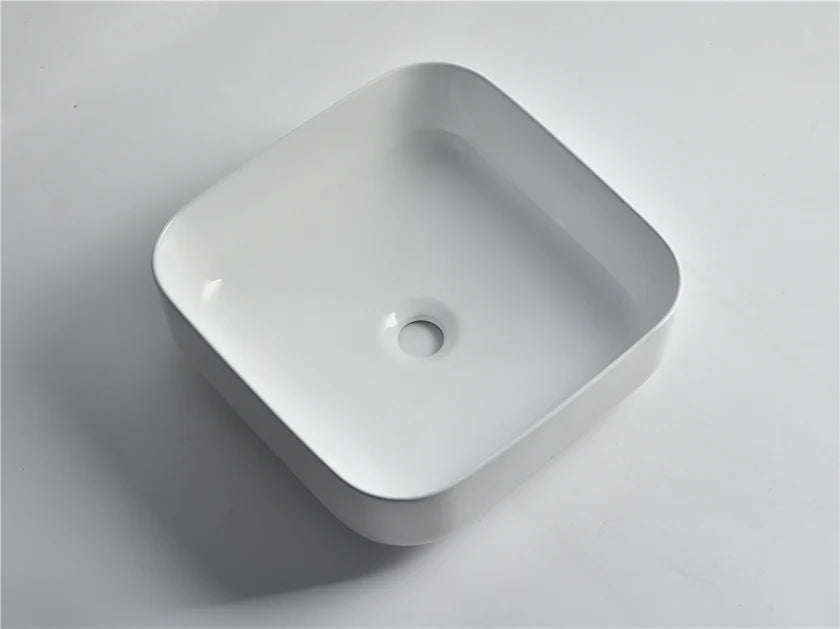 SQ-385 Square Above Counter Ceramic Basin – Gloss White