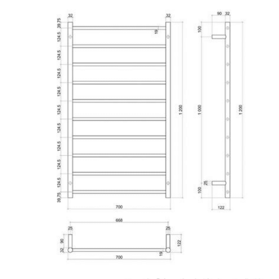 Thermogroup 10 Bar Thermorail Heated Towel Ladder 700mm - Brushed Stainless Steel