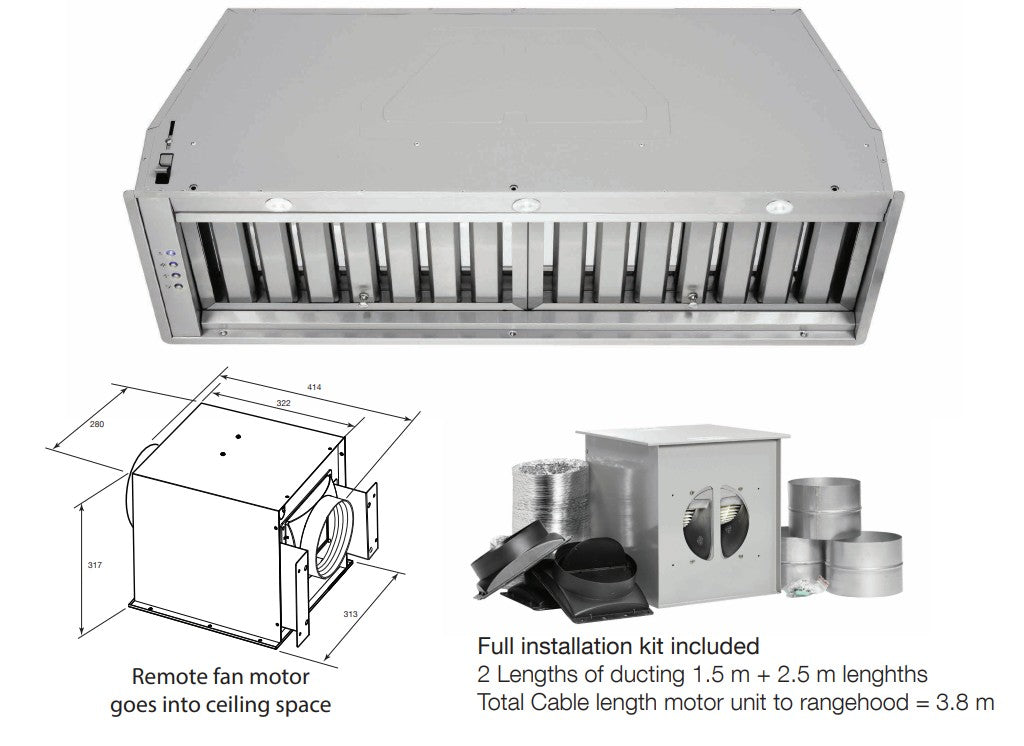 QUIETAIR 85cm Under Cupboard Stainless Steel Rangehood GQA85UC