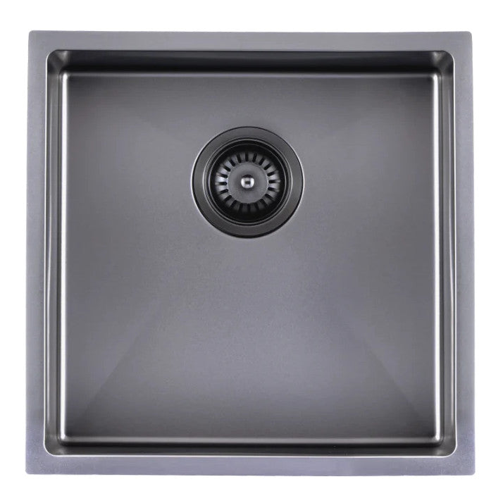 Satin - Gun Metal Grey 440x440x205mm Satin Stainless Steel Handmade Single Bowl Sink for Flush Mount and Undermount