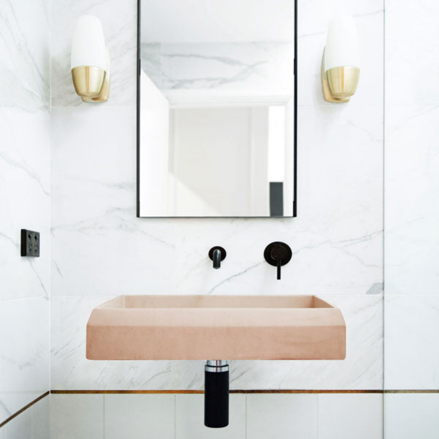 Nood Co Prism Rectangle Basin Wall Hung Pastel Peach