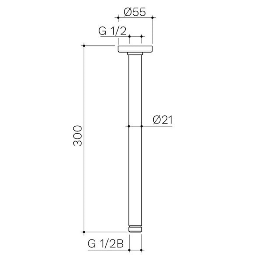 Caroma Urbane II Ceiling Arm 300mm Brushed Nickel