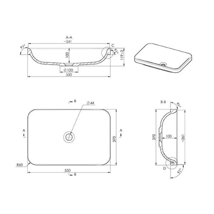 ADP Pride Solid Surface Semi-Inset Basin White