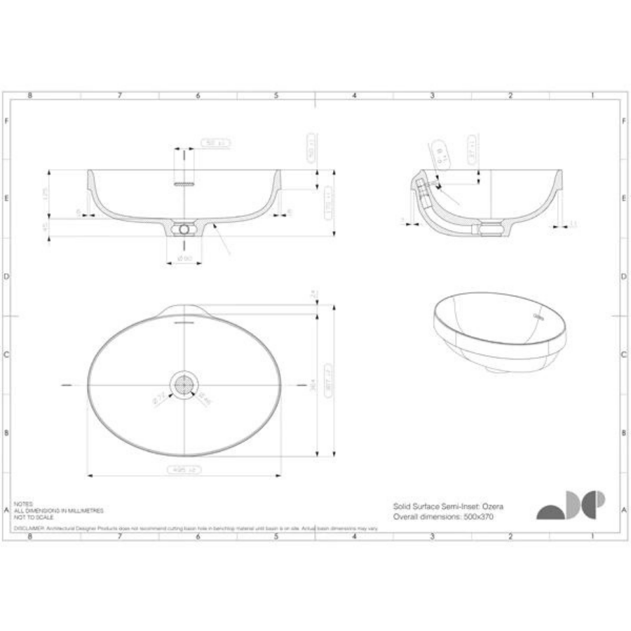 ADP Ozera Semi Inset Solid Surface Basin White