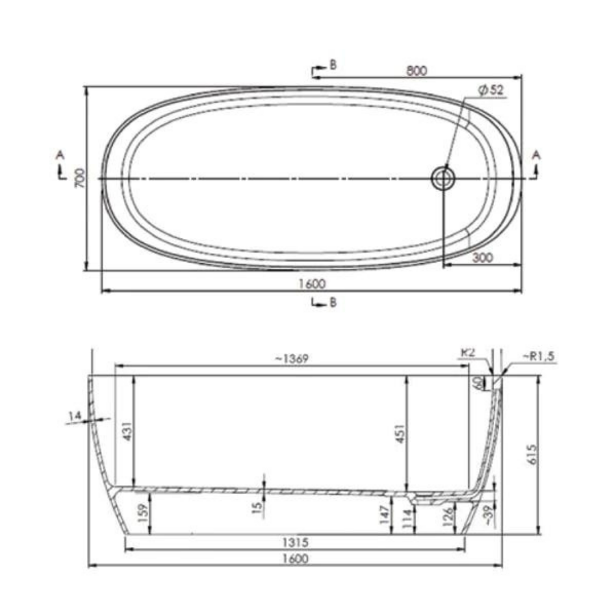 ADP Submerge 1600mm Freestanding Bath White