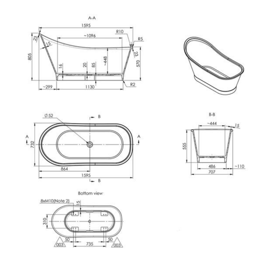 ADP Placido Freestanding Bath 1590mm