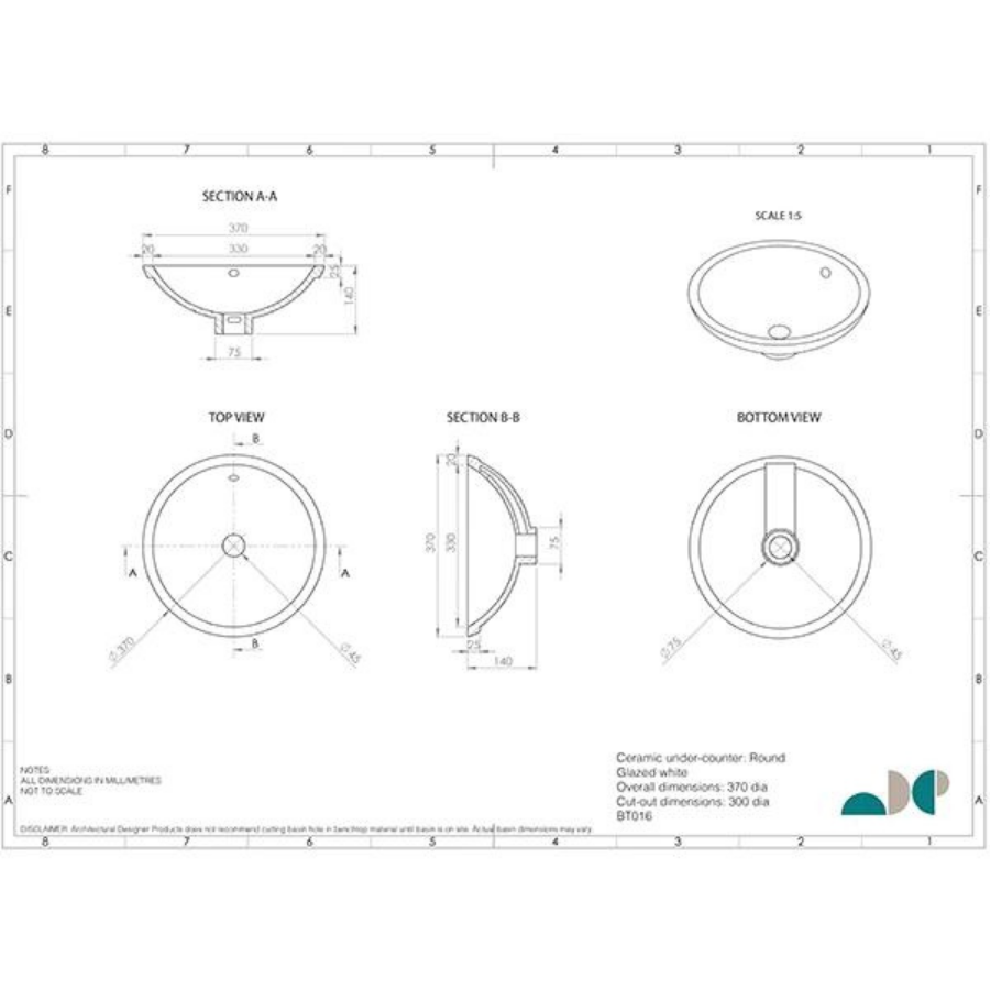 ADP Round Under Counter Basin White