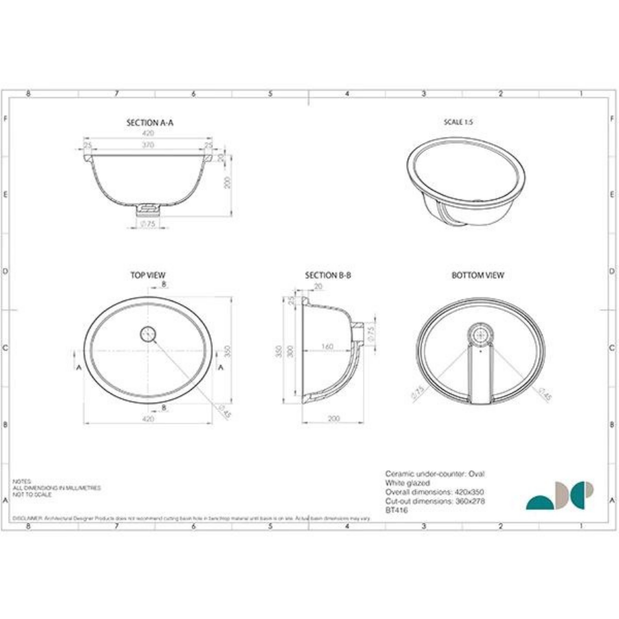 ADP Oval Under Counter Basin White