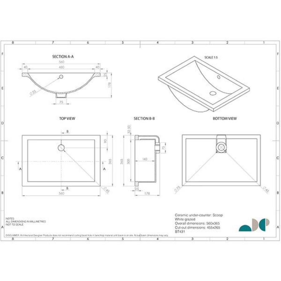 ADP Scoop Under Counter Basin White