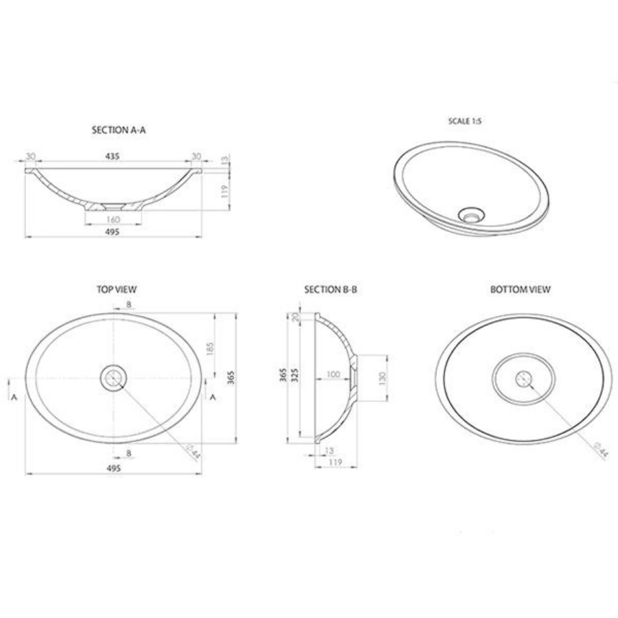 ADP Sincerity Solid Surface Under Counter Basin White