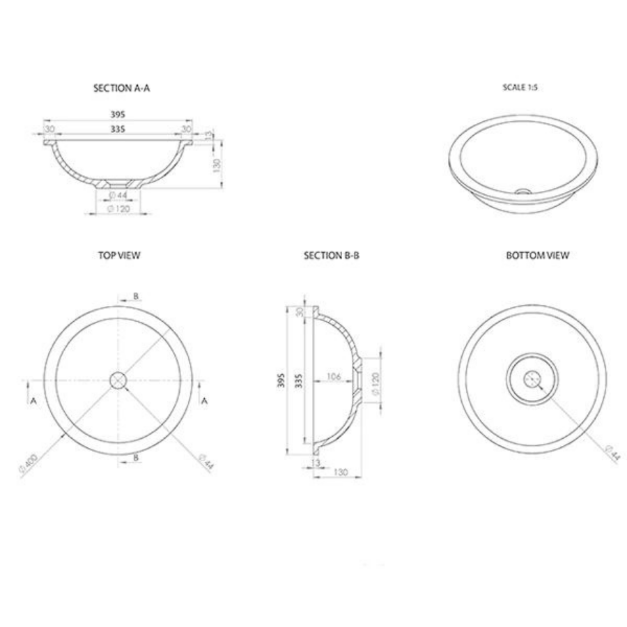 ADP Unity Solid Surface Under Counter Basin White