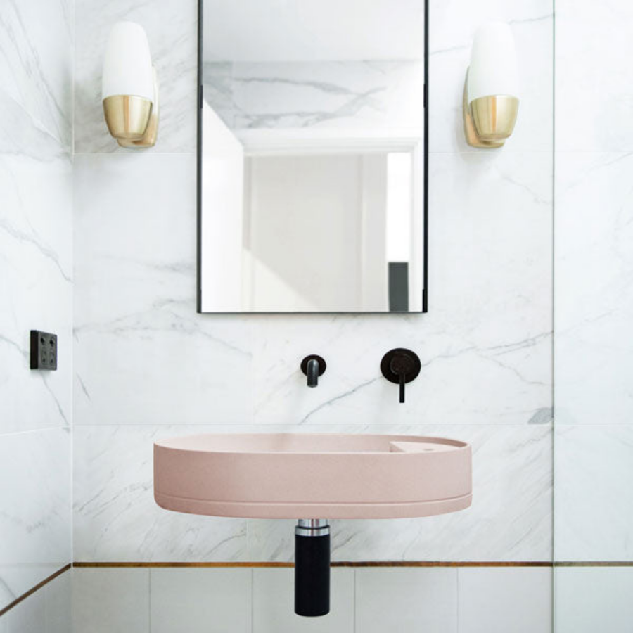 Nood Co Shelf Oval Wall Hung Basin Blush Pink