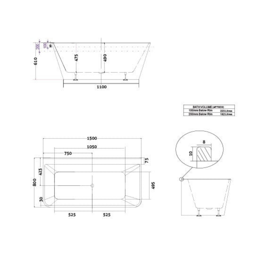 Decina Aria Back-To-Wall Freestanding Bath