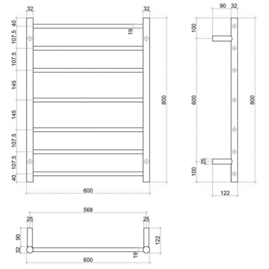 Thermogroup 7 Bar Thermorail White Satin Heated Towel Ladder 600mm