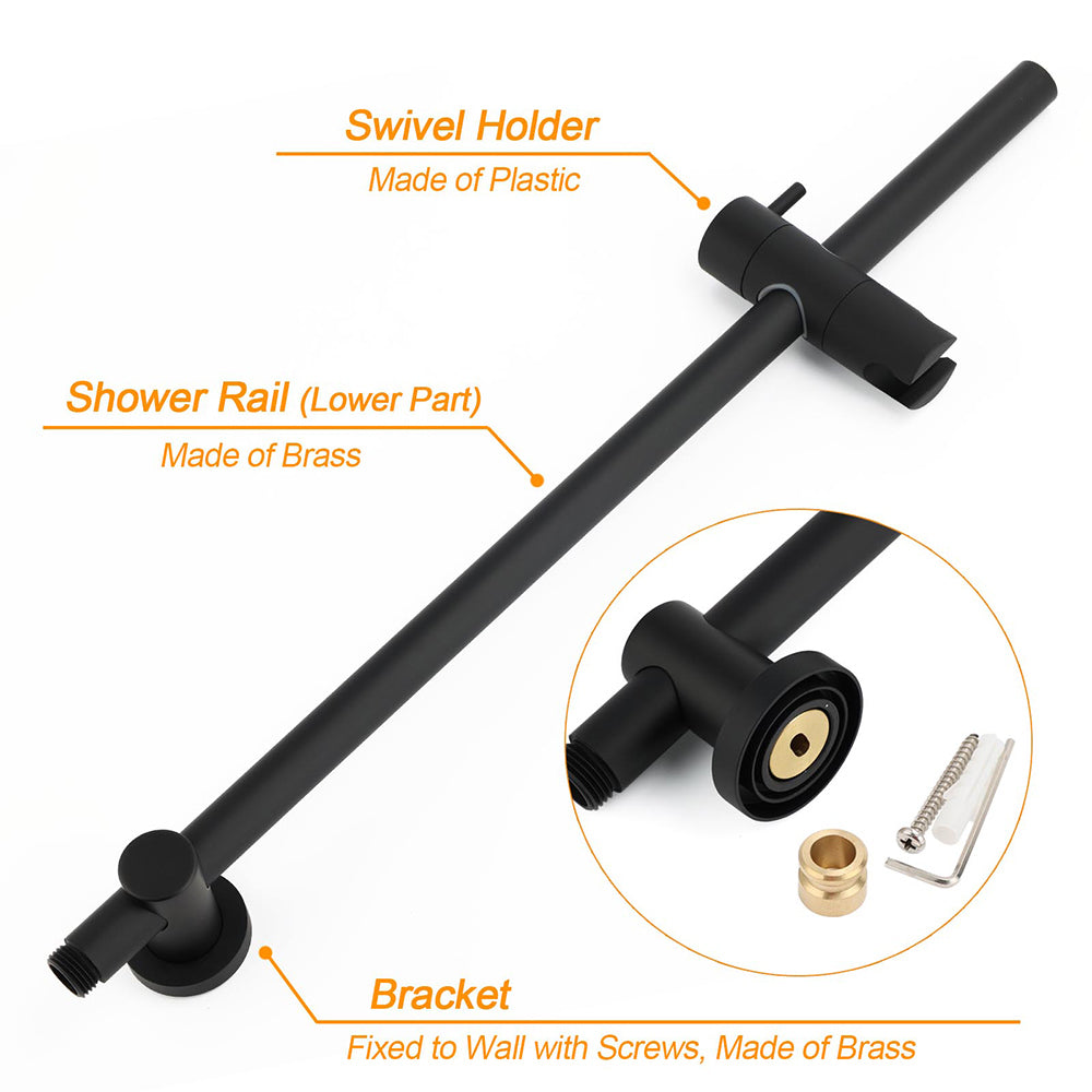 Matt Black Dual Shower 12" Large Shower Rain Head + Handheld Silde Wall Rail Set