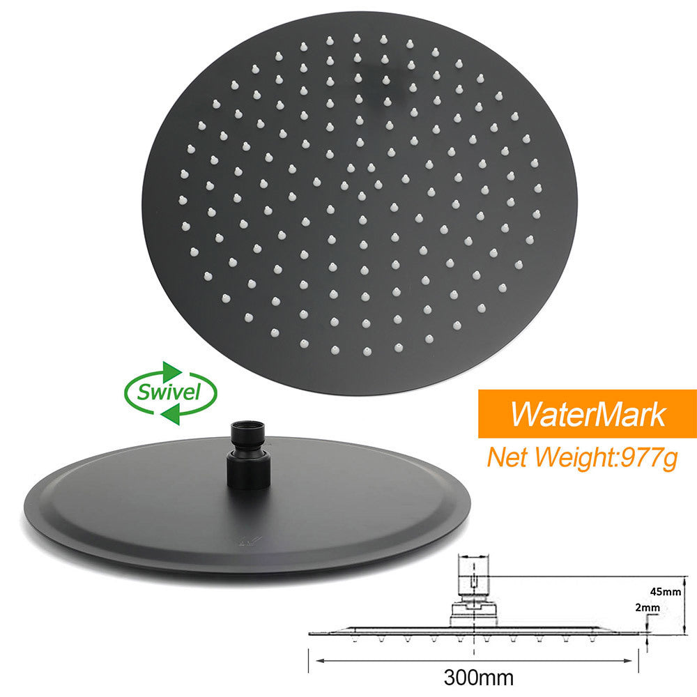 Matt Black Dual Shower 12" Large Shower Rain Head + Handheld Silde Wall Rail Set