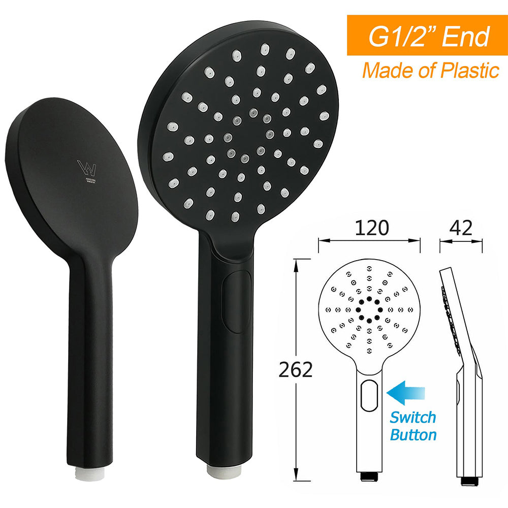 Matt Black Dual Shower 12" Large Shower Rain Head + Handheld Silde Wall Rail Set