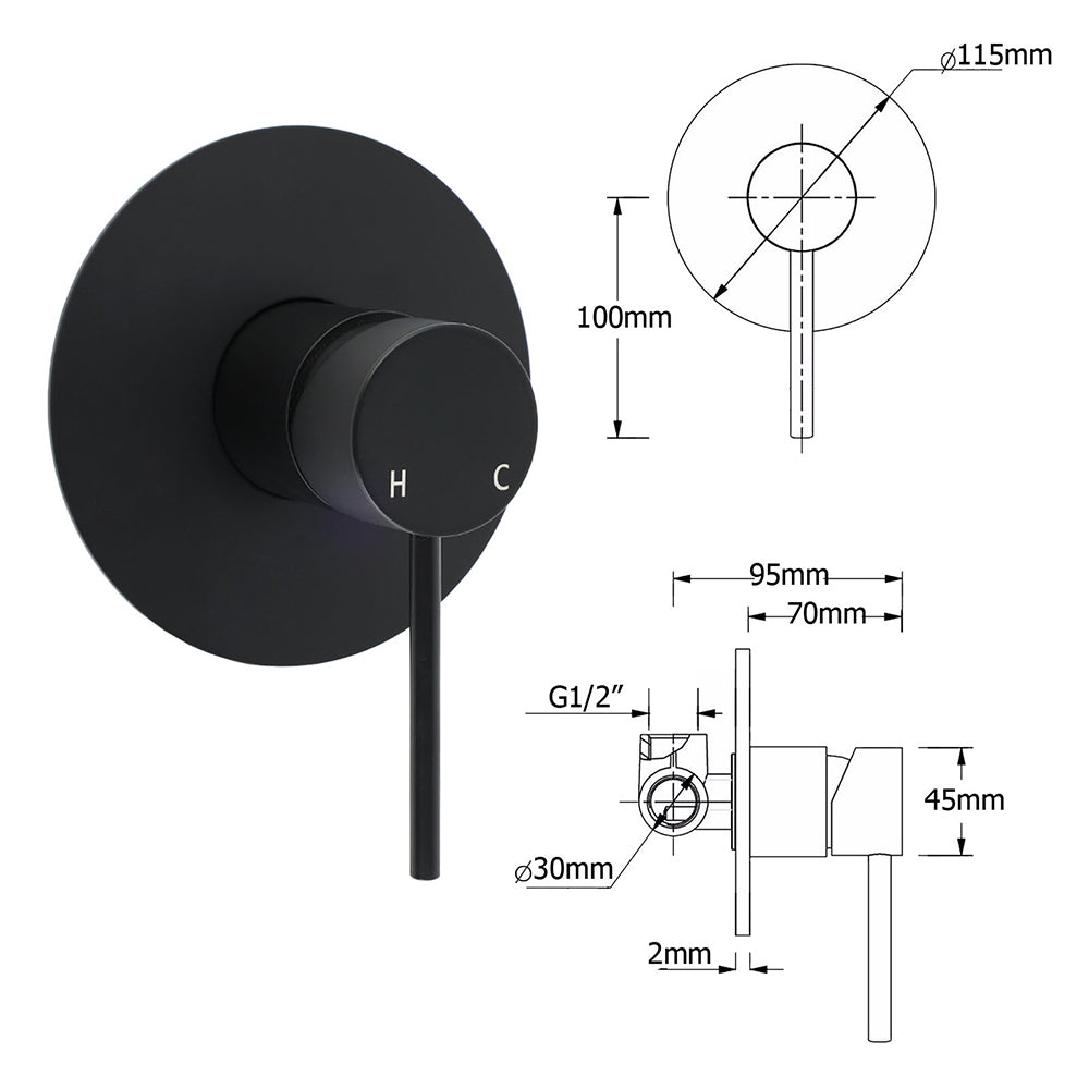 WELS Matt Black Dual Shower 12" Large Shower Rain Head + Handheld Silde Wall Rail Mixer Set
