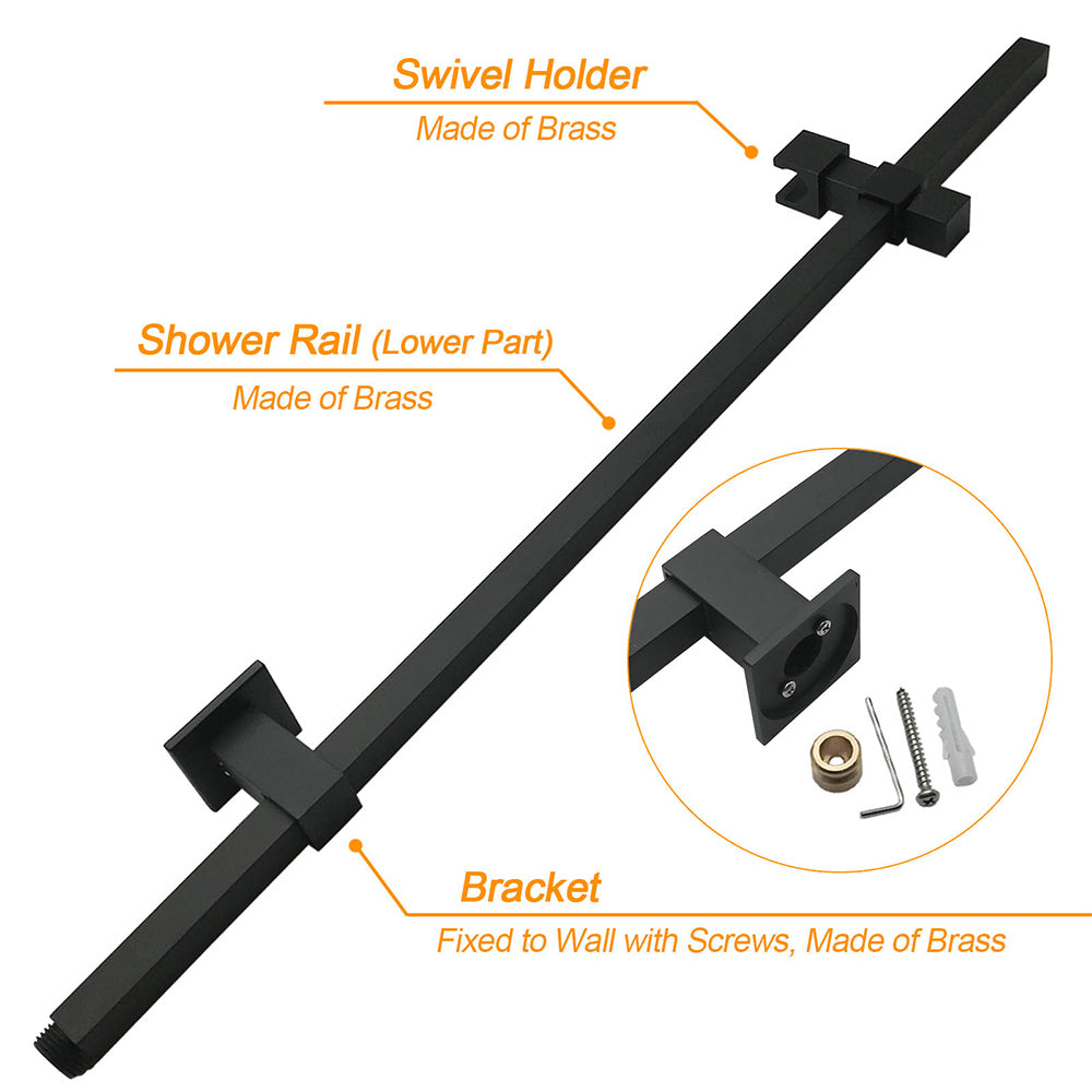 Dual Shower Square Large 12" Rainfall Head 3 Modes Handheld Wall Rail Matt Black