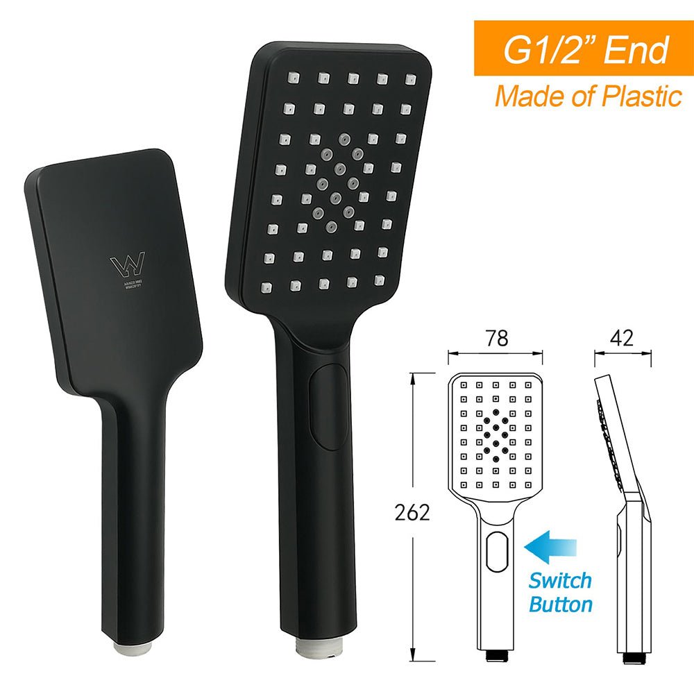 Dual Shower Square Large 12" Rainfall Head 3 Modes Handheld Wall Rail Matt Black