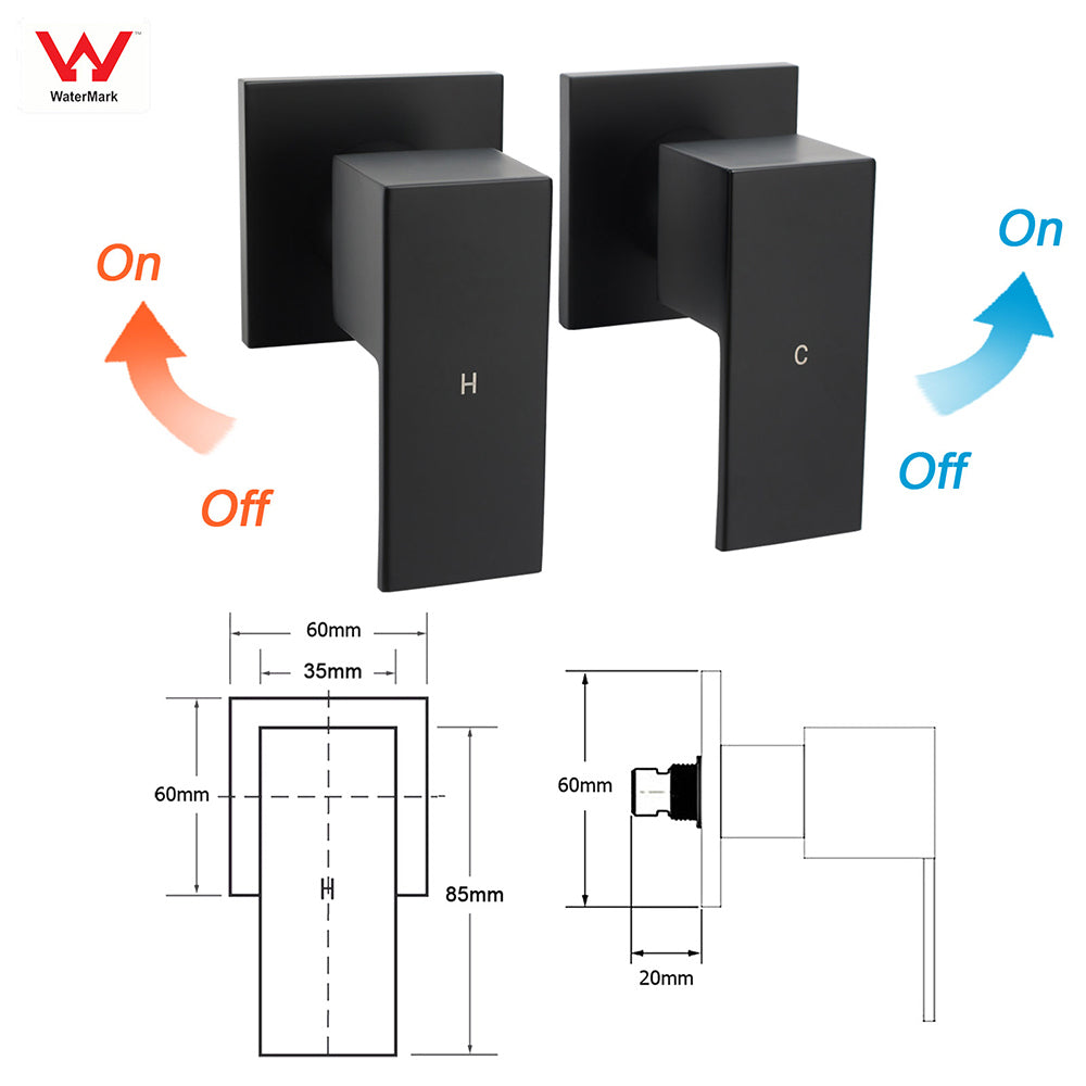 Dual Shower Square Large 12" Rainfall Head 3 Modes Handheld Wall Rail Twin Taps Matt Black
