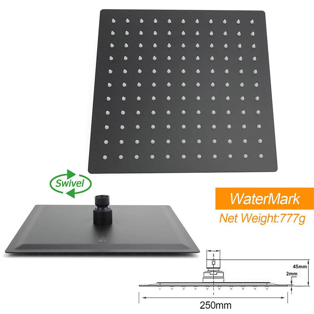 Dual Shower Square Large 12" Rainfall Head 3 Modes Handheld Wall Rail Mixer Matt Black