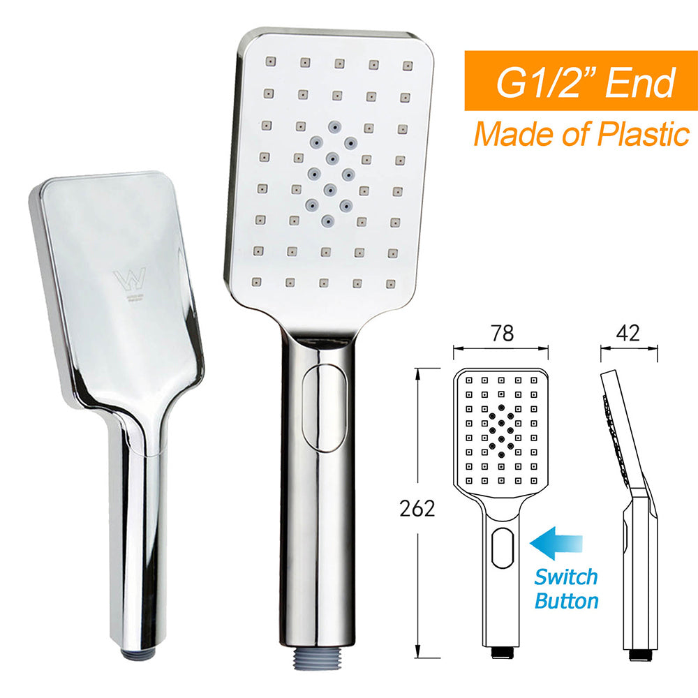 WELS Twin Square Shower Set 8" Rain Shower Head 3 Function Handheld Rail Arm Combo