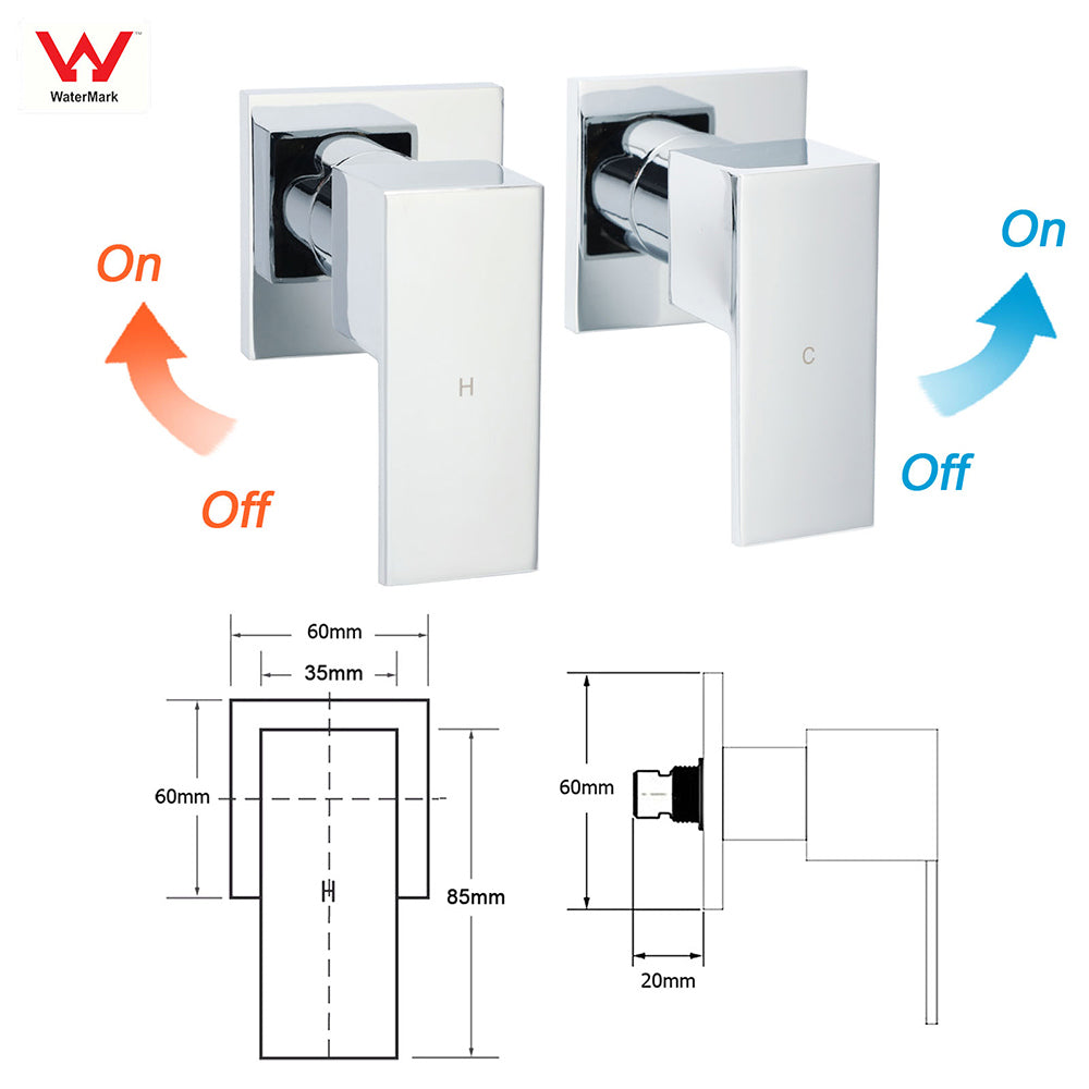 Chrome Twin Square Shower Set 8" Rain Shower Head 3 Function Handheld Rail Arm Taps