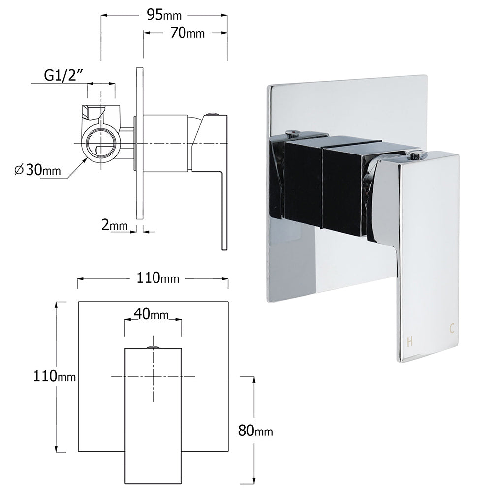 Chrome Twin Square Shower Set 8" Rain Shower Head 3 Function Handheld Rail Arm Mixer