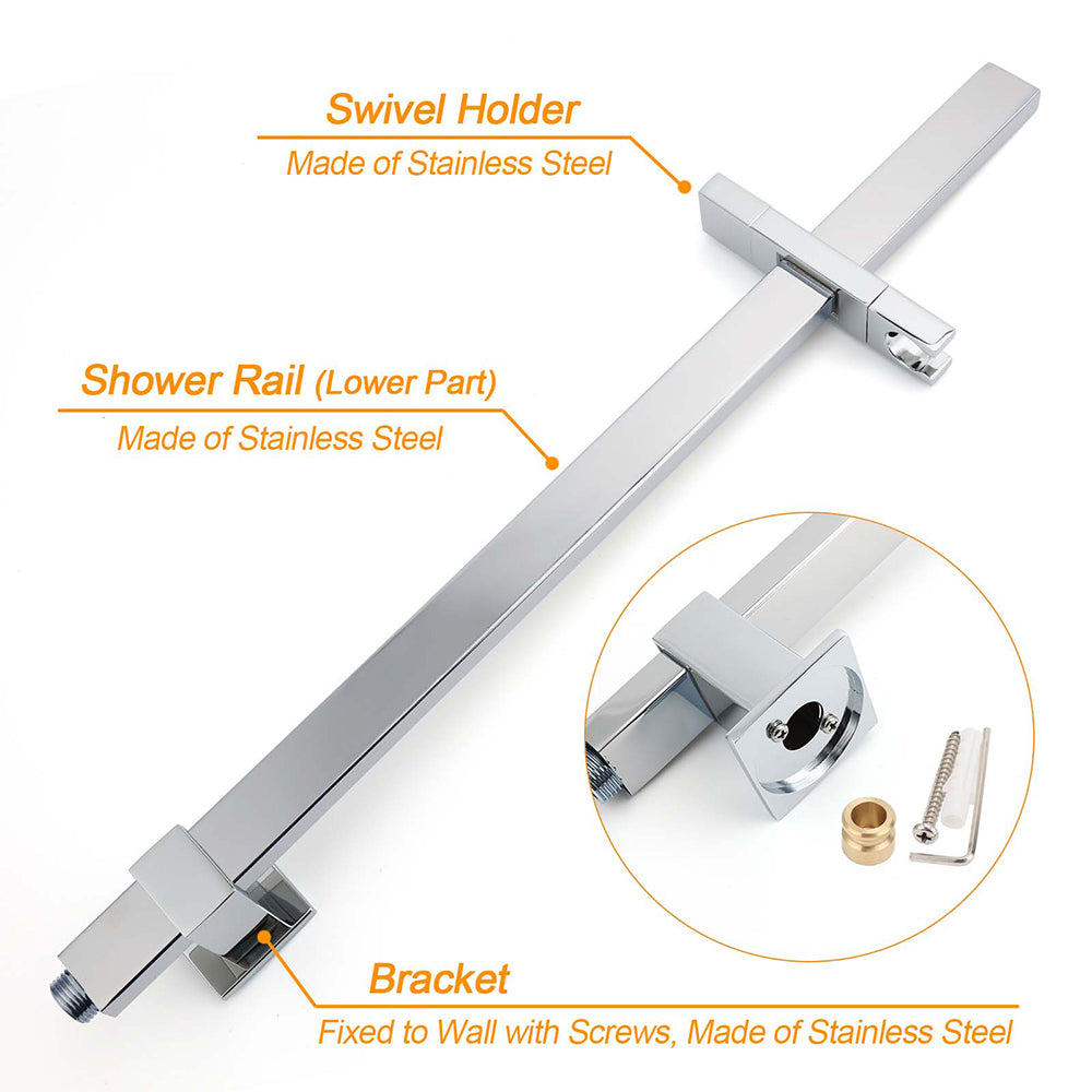 Chrome Twin Square Shower Set 12" Rain Shower Head 3 Function Handheld Rail Arm Taps