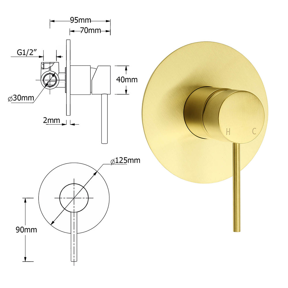 Brushed Gold Twin Shower Set 8" Round Head 3 Modes Handheld Sliding Rail Arm + Mixer