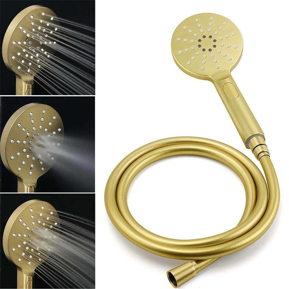 WELS Brushed Gold Twin Shower Set 8" Round Head 3 Modes Handheld Sliding Rail Arm Small Face Mixer
