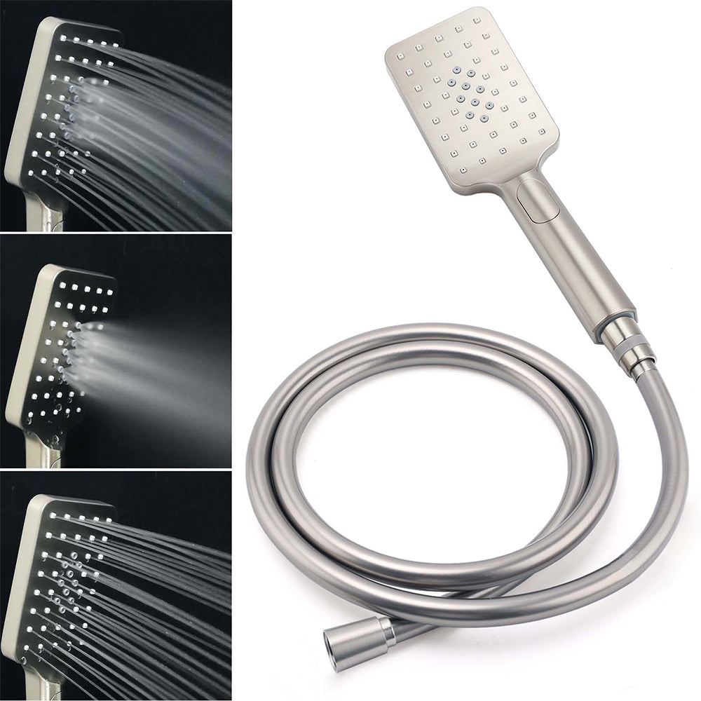 Brushed Nickel 8" Rain Head Shower Square 3 Modes Handheld Sliding Rail Arm Mixer Dual Set