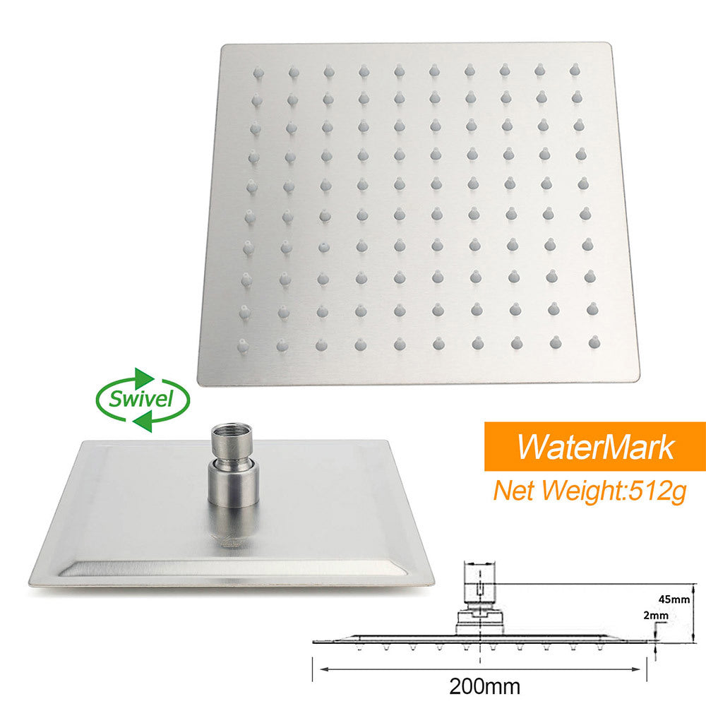 Brushed Nickel 8" Rain Head Shower Square 3 Modes Handheld Sliding Rail Arm Mixer Dual Set