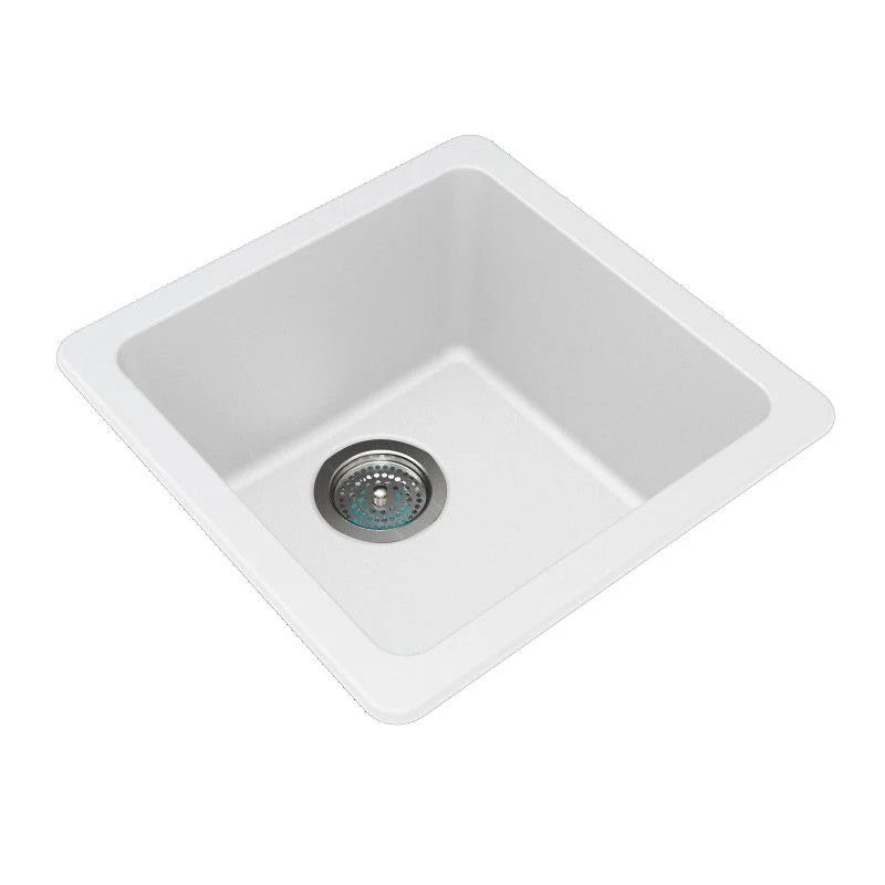 White Granite Quartz Stone Kitchen/laundry Sink Single Bowl Top/under Mount 422*422*203mm